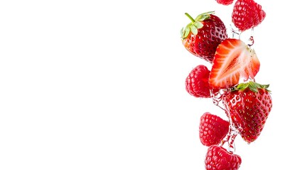 Fresh Mixed Berries Splashing in Water with Wide Horizontal Copy Space