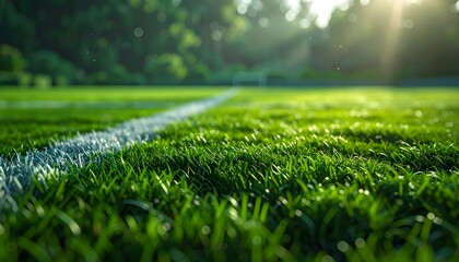 Naklejka premium Close up of green grass texture background. Soccer or football field.