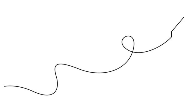 Self animated minimalist continuous one line illustration of a paper airplane flying along a curved path.