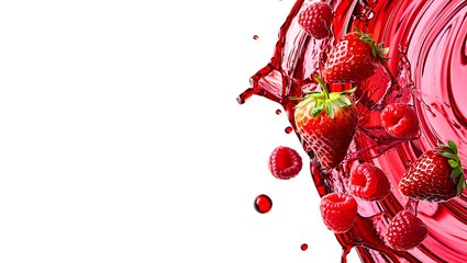 Dynamic Red Berry Fruit Juice Explosion with Ripe Strawberries and Raspberries