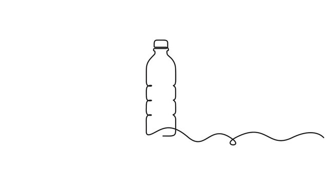 Self animated minimalist continuous one line art illustration of a plastic bottle. Single line drawing water bottle animation