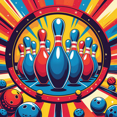 Bowling club tournament strike pins balls icons