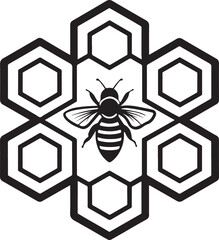 Stylized Black and White Bee Centered Within a Hexagonal Honeycomb Pattern insect nature