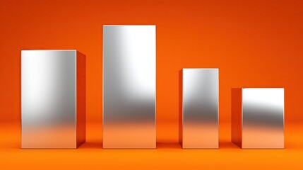 A set of four sleek silver bar charts on an orange background, each representing different user engagement levels with clean metallic lines.