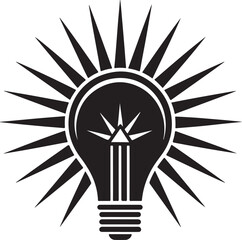Stylized Light Bulb Silhouette with Bursting Rays Keywords: light bulb, idea, innovation, creativity, inspiration, concept, energy, electricity, bright, thinking, solution, knowledge, science