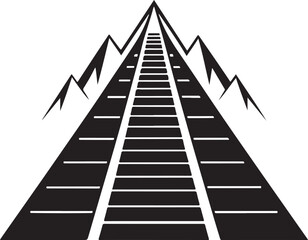 Stylized Pyramid with Railroad Tracks Leading to the Apex Keywords: pyramid, railroad tracks, train tracks, mountain, apex, summit, journey, travel, destination, ascent, progress, goal, ambition