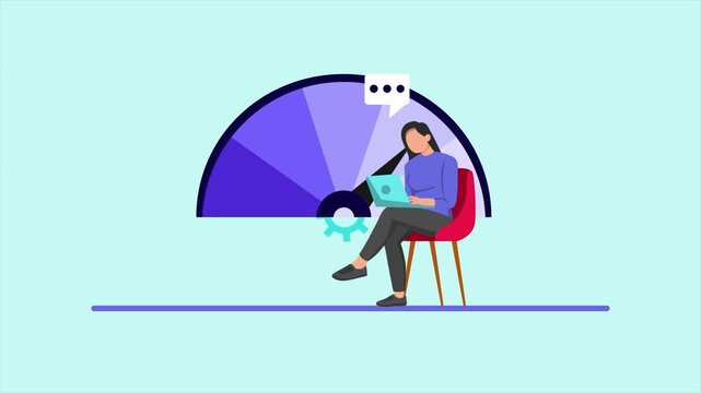 Animated video of goal a woman looks at the benchmarking process. Benchmarking concept. Full length animation illustration. High quality&nbsp;4k&nbsp;footage