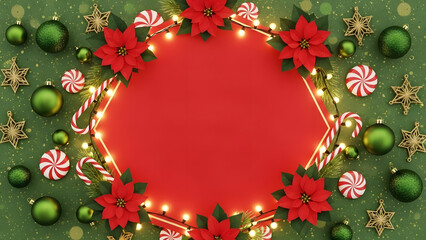christmas wreath on red background
