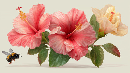 beetle flying to hibiscus flower