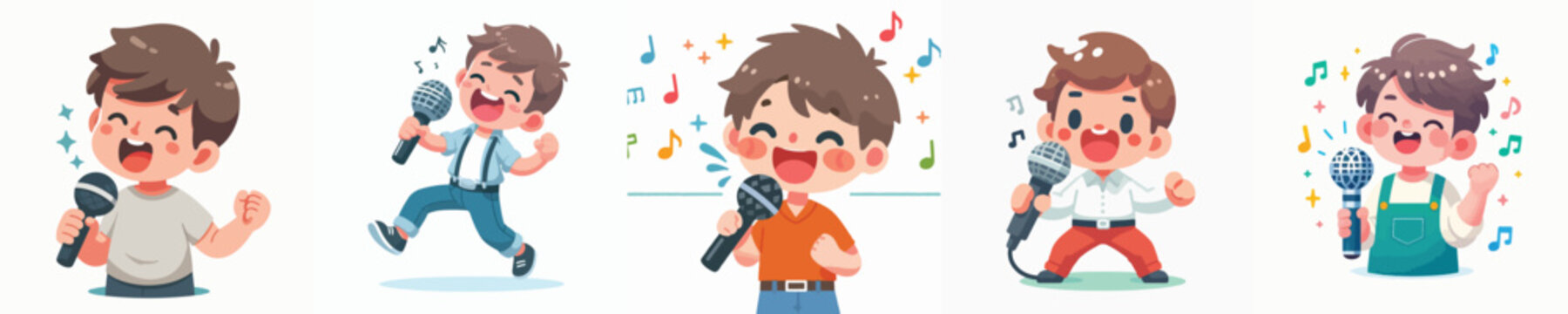 Vector Illustration of a Cute and Adorable Boy Singing