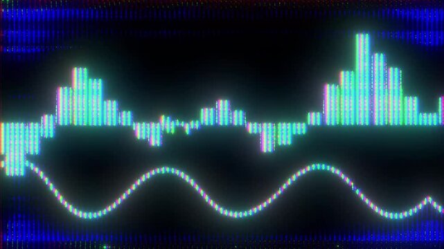 4K Digital audio oscilloscope waveform animation with speech signal visualization frequency spectrum bars and live scope display as reusable interface overlay layer for UI HUD audio systems monitoring