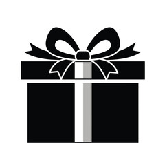 a simple black and white illustration depicts a neatly wrapped gift box adorned with a decorative bow on top high quality