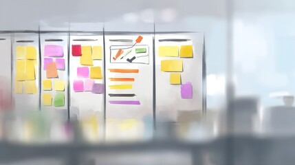 Kanban workflow watercolor illustration agile project management team efficiency modern office concept