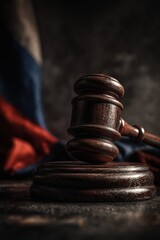 Gavel on Sanction Blocks with Russian Flag in Background