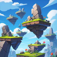 Cartoon rock stone game platforms sky background