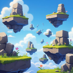 Cartoon rock stone game platforms sky background