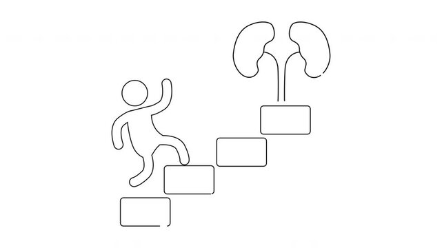 Outline of a person climbing stairs toward kidney drawing