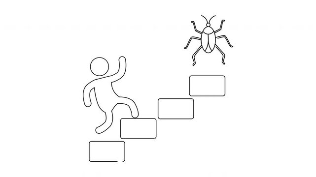 Outline of person climbing steps towards bug at top