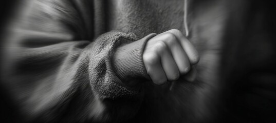 Macro Shot of Clenched Hand with Emphasis on Fabric Texture and Emotional Symbolism
