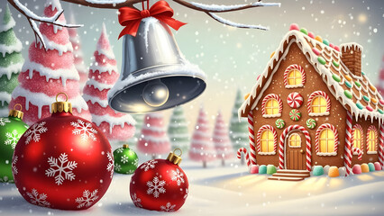 christmas bells with red ribbon