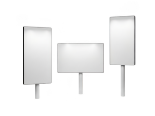 Three blank signboards isolated on transparent background