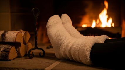 Cozy Winter Evening by the Fireplace with Warm Socks.