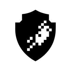 Shield Shape With Digital Glitch Effect Representing Cyber Protection And Data Security Line Art Vector illustration
