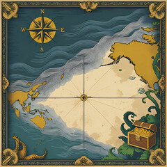 Old pirate vector map with treasure location