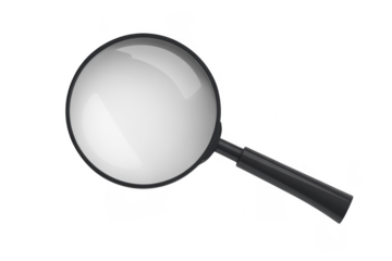 Magnifying glass with black handle and frame search isolated on a transparent background
