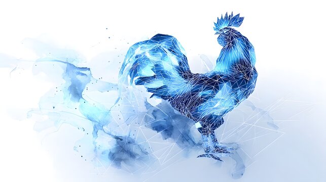 Futuristic Rooster Illustration Modern Digital Art Innovation Blue Glow Abstract Tech Background - Powered by Adobe
