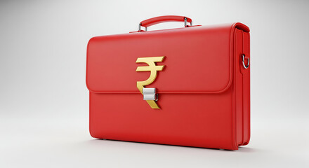 Red Briefcase with Indian Rupee Symbol, Finance Business