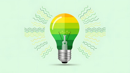 Modern eco friendly light bulb illustration with green energy layers and glowing waves symbolizing sustainable innovation environmental technology growth and global clean power