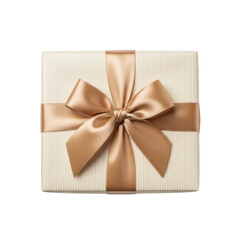 Cream gift box with gold ribbon, background removal, isolated subject