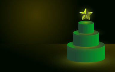 Abstract Green Christmas Tree with Golden Star on Black and Gold Background