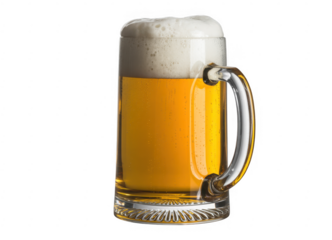 Mug of beer with foam glass froth isolated on a transparent background