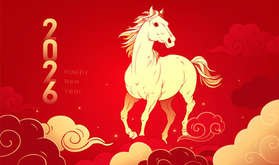 Chinese style elements red banner Horse Spring Festival background
