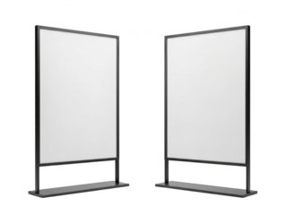 Two blank signboards with metal frames isolated on transparent background