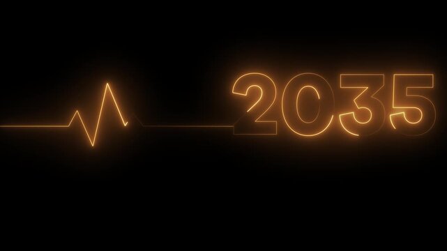 2035 Heartbeat Concept. Heartbeat Line happy new year on Dark Gradient Background animation.multicolor fireworks explosion, and sparkle animation. Happy New Year celebration .4k video.