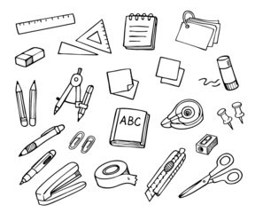 文具セット 手書き風 線画