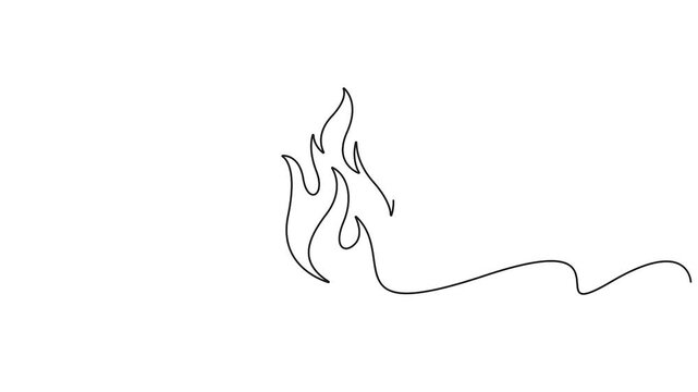 Self animated continuous line drawing of a fire flame linear icon illustration.