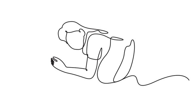 Self animated woman in a continuous one-line drawing style, potentially depicting her resting or sleeping vector illustration
