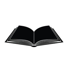 a simple flat vector illustration of an open book with black pages is displayed against a white background showing knowledge