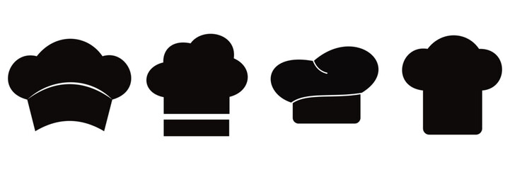 Chef hat vector icons set in outline and flat styles for restaurant and bakery logos.