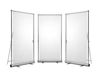 Three blank display boards isolated on transparent background
