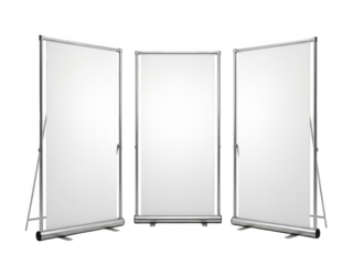 Three blank display boards isolated on transparent background