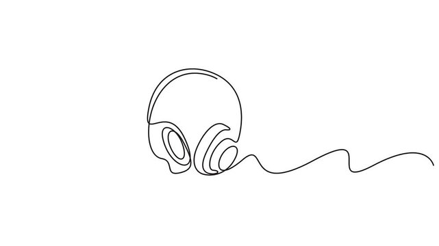 Self animated minimalist, continuous one-line drawing of a pair of headphones. Single line art headphones illustration