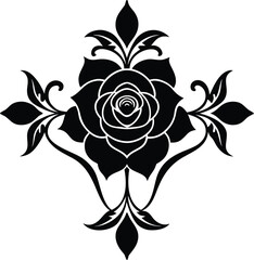 Vintage floral ornament featuring rose silhouette classic decorative botanical design Vector illustration