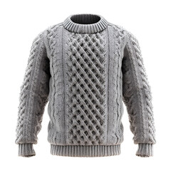 Gray cable knit sweater with diamond pattern