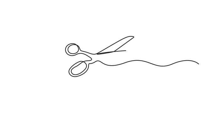 Self animated vector illustration of a pair of scissors, drawn in a continuous single line style