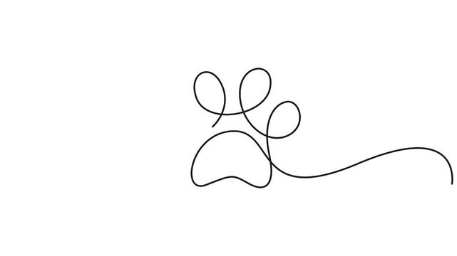 Self animated continuous one-line drawing of a cat paw print, Continuous one line drawing of a animal paw pad, One line drawing of a dog paw print in minimalist vector outline style vector illustratio